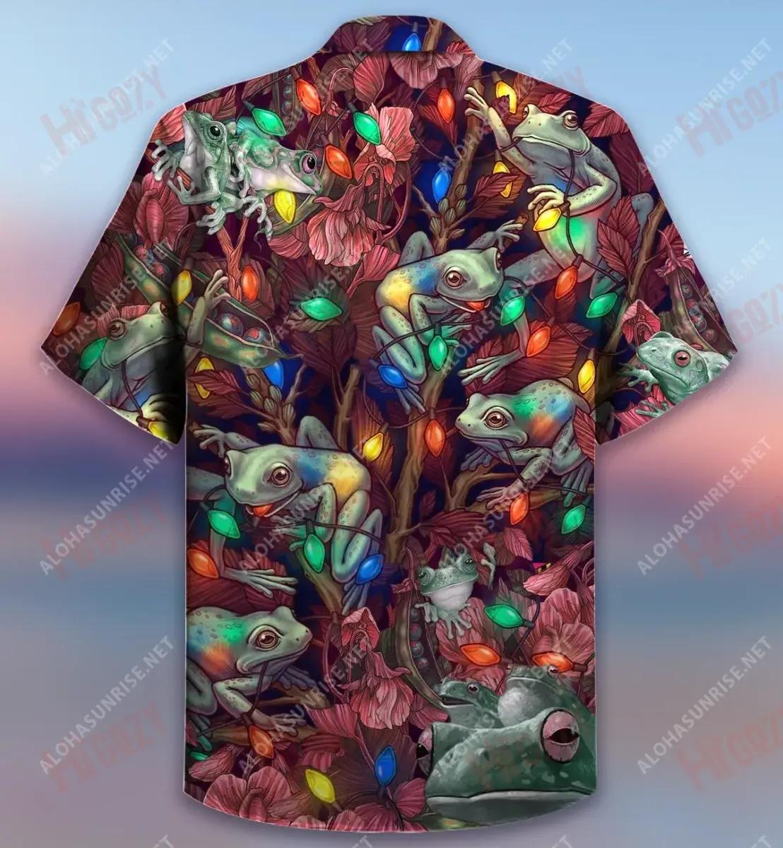 Christmas Lights Frog Short Hawaiian Shirt Ocean Tropical Shirts Tactical Hawaiian Shirt Hawaiian Shirts For Women, Hawaiian Shirt Gift, Christmas Gift