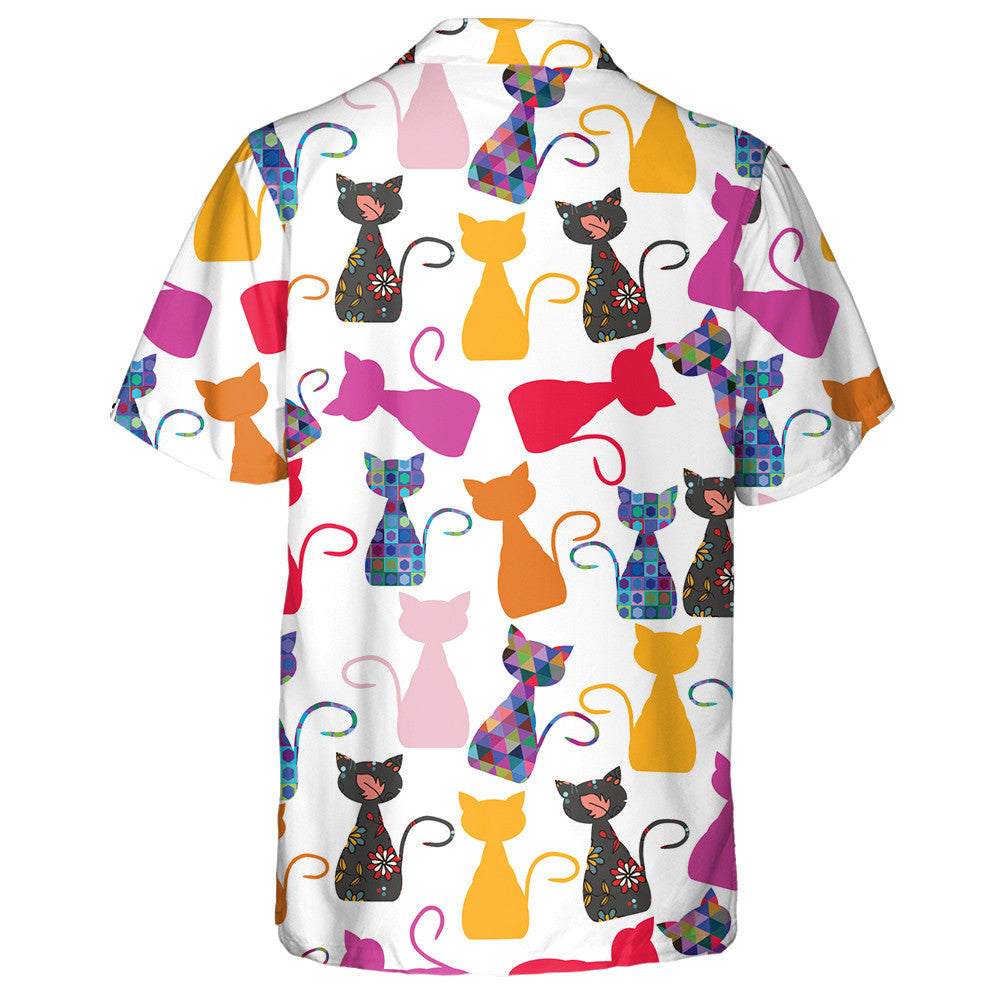 Colorful Adorable Modern Cats On White Hawaiian Shirt, Hawaiian For Gift