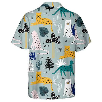 Animal With Leopards Palm Branch And Tropical Background Hawaiian Shirt, Hawaiian Shirt Gift, Christmas Gift