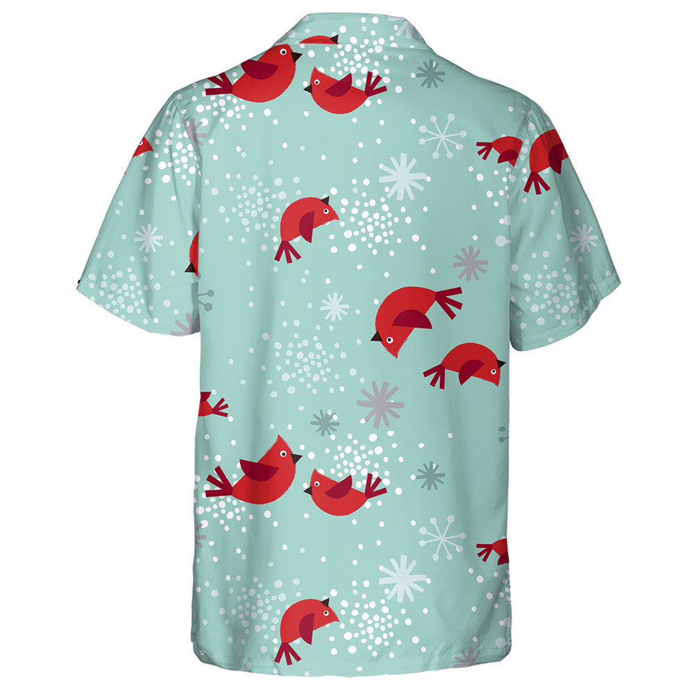 Red Cardinal Bird And Snowflake Green Background Hawaiian Shirt, Hawaiian Shirt Gift, Christmas Gift