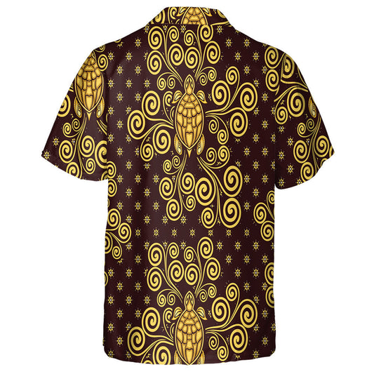 Sea Batik Theme With Gold Turtle On Brown Hawaiian Shirt, Hawaiian Shirt Gift, Christmas Gift