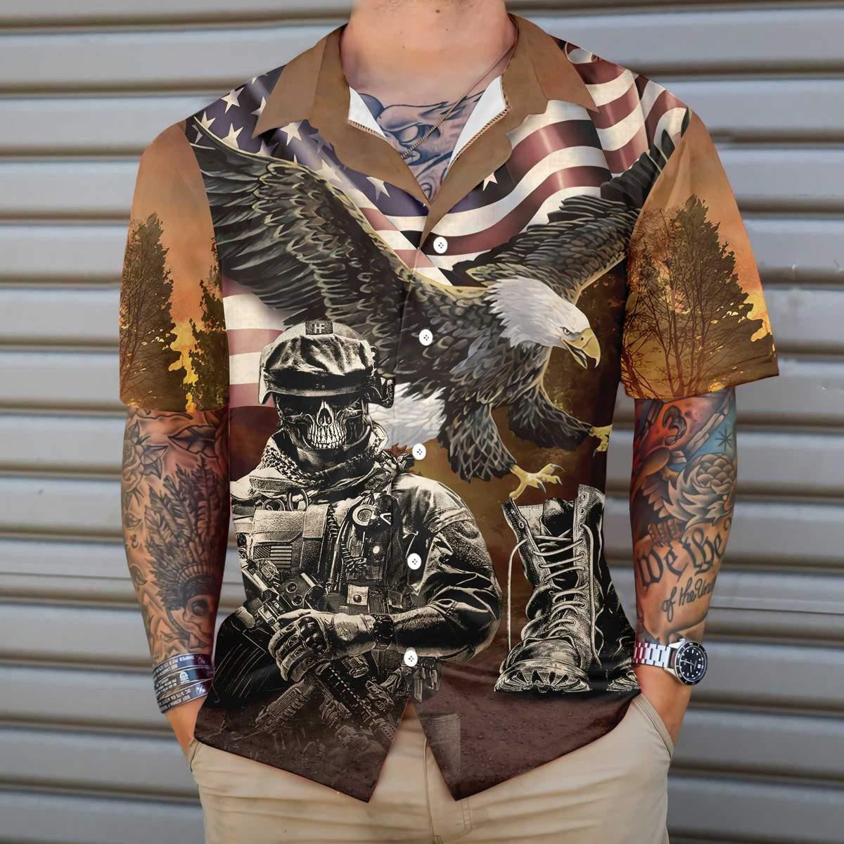Veteran US Flag Eagle Gift For Veteran Army Hawaiian Shirt, Hawaiian Shirt Gift, Christmas Gift