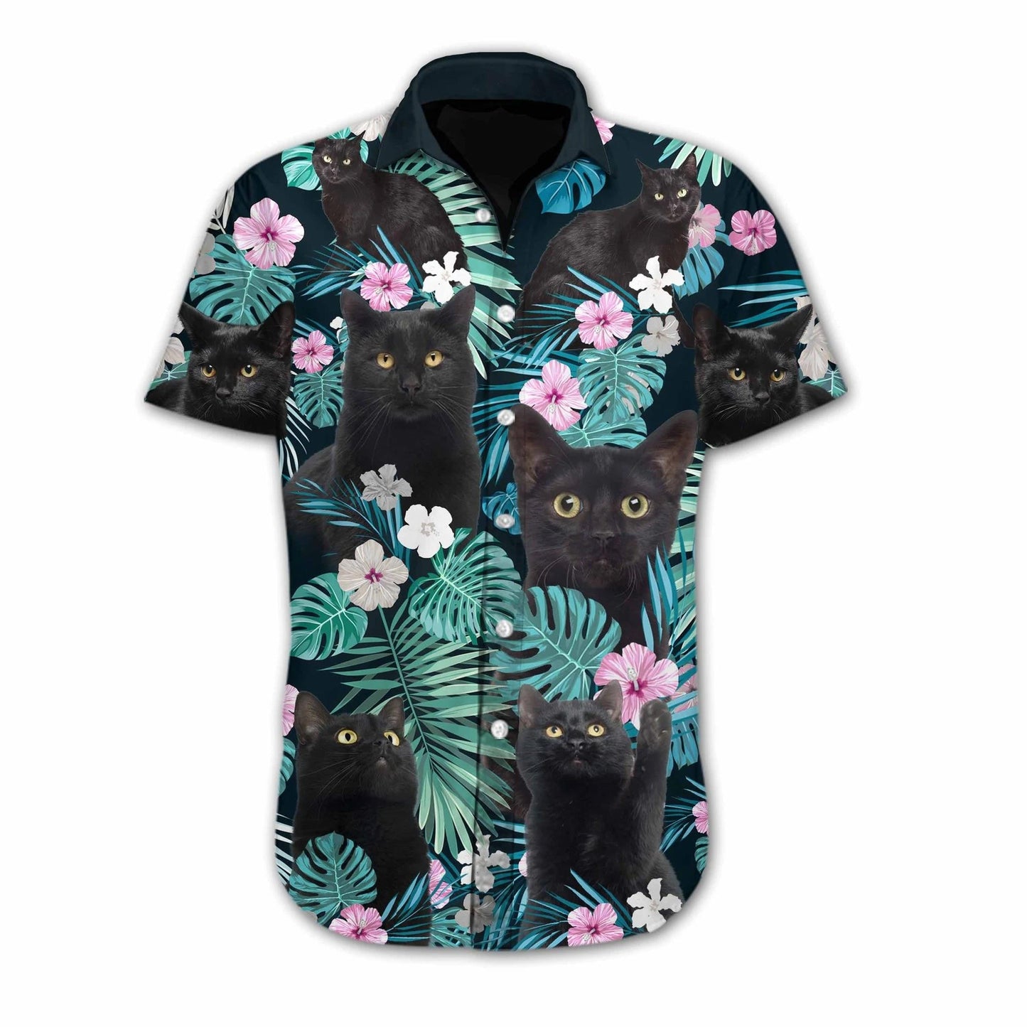 Funny Meme Black Cat Flower Tropical Leaf Hawaiian Shirt, Hawaiian Shirt Gift, Christmas Gift