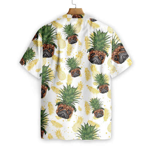 Pug Pineapple Head Funny Design White Background Hawaiian Shirt, Hawaiian Shirt Gift, Christmas Gift