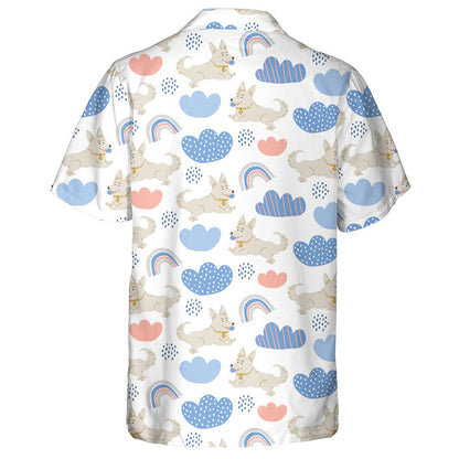 Cute Corgi Dogs With Ball Rainbows On White Hawaiian Shirt, Hawaiian Shirt Gift, Christmas Gift
