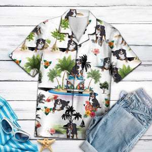 Bernese Mountain Dog With Palm Trees Design Hawaiian Shirt, Hawaiian Shirt Gift, Christmas Gift