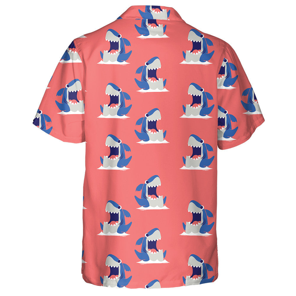 Cute Cartoon Shark Moment On Coral Background Design Hawaiian Shirt, Hawaiian Shirt Gift, Christmas Gift