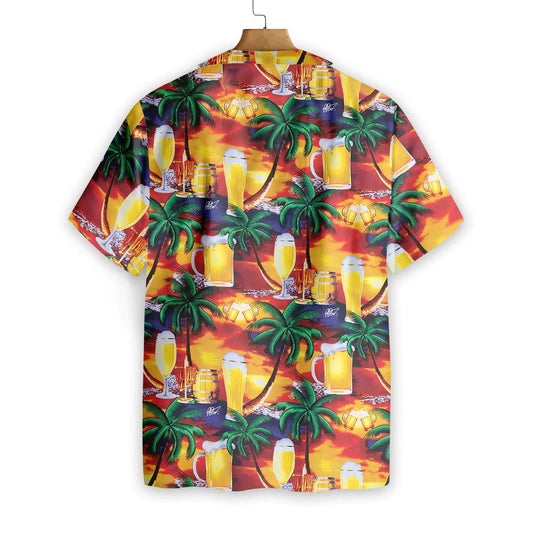 Beer In Paradise Cheers With Fun Tropical Palm Tree Hawaiian Shirt, Hawaiian Shirt Gift, Christmas Gift