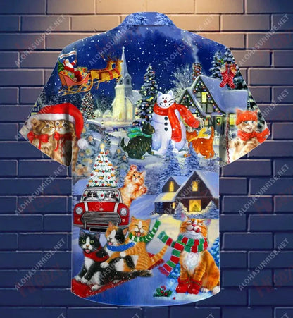 Cats Merry Fluffmas Short Hawaiian Shirt Ocean Short Sleeve Best Hawaiian Shirts Funny Hawaiian Shirts, Hawaiian Shirt Gift, Christmas Gift