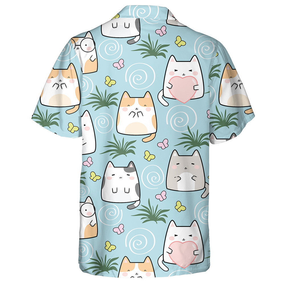 Hand Drawn Kawaii Cute Cats Cartoon Animals Hawaiian Shirt, Hawaiian Shirt Gift, Christmas Gift