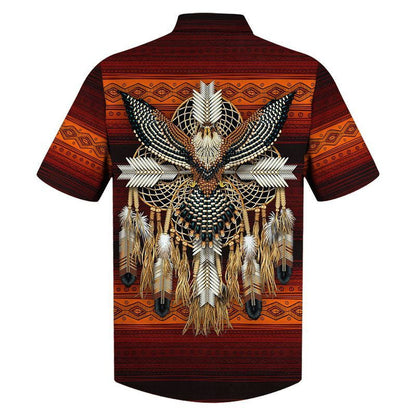 Native American Hawaiian Shirt Bird With Arrow Red And Orange Style, Hawaiian Shirt Gift, Christmas Gift