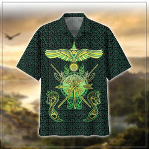 Yellow And Green Viking Bird Pattern Hawaiian Shirt, Hwaiian For Gift