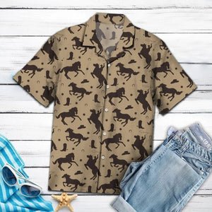 Amazing Cowboy And Brown Horse Pattern Hawaiian Shirt, Hawaiian For Gift