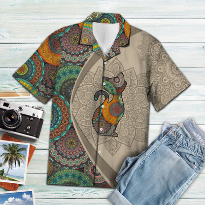 Brown Background Elephant Mandala Patchwork Hawaiian Shirt, Hawaiian For Gift