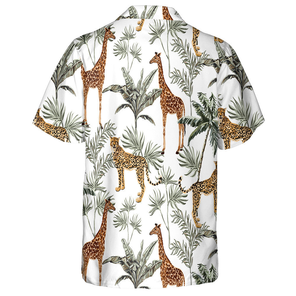 Beautiful Tropical Palm Jungle With Giraffe And Tiger Hawaiian Shirt, Hawaiian Shirt Gift, Christmas Gift