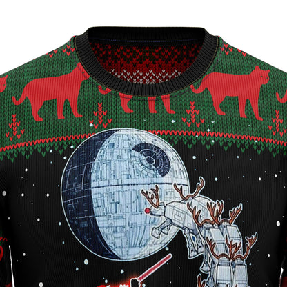 Black Cat Sleigh To Death Star Ugly Christmas Sweater , Christmas Ugly Sweater,Christmas Gift,Gift Christmas 2024