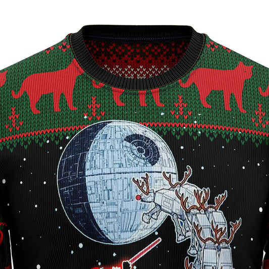 Black Cat Sleigh To Death Star Ugly Christmas Sweater , Christmas Ugly Sweater,Christmas Gift,Gift Christmas 2024