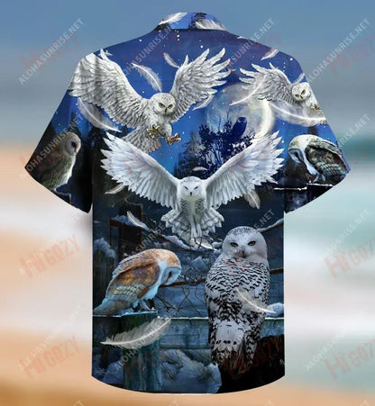 Owls Sing At Silent Night Unisex Hawaiian Shirt Vacation Short Sleeve Tactical Hawaiian Shirt Hawaiian Shirt Pattern, Hawaiian Shirt Gift, Christmas Gift