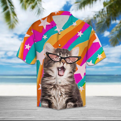 Cute Pink Glasses Cat Smile To The World Hawaiian Shirt, Hawaiian Shirt Gift, Christmas Gift