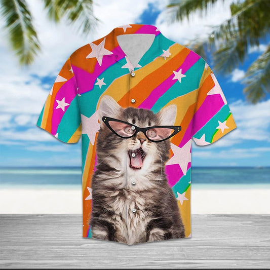 Cute Pink Glasses Cat Smile To The World Hawaiian Shirt, Hawaiian Shirt Gift, Christmas Gift