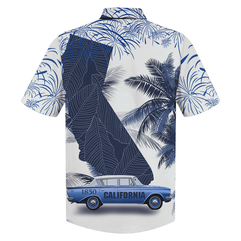 Tropical Palm Tree With California Map And Car Hawaiian Shirt, Hawaiian Shirt Gift, Christmas Gift