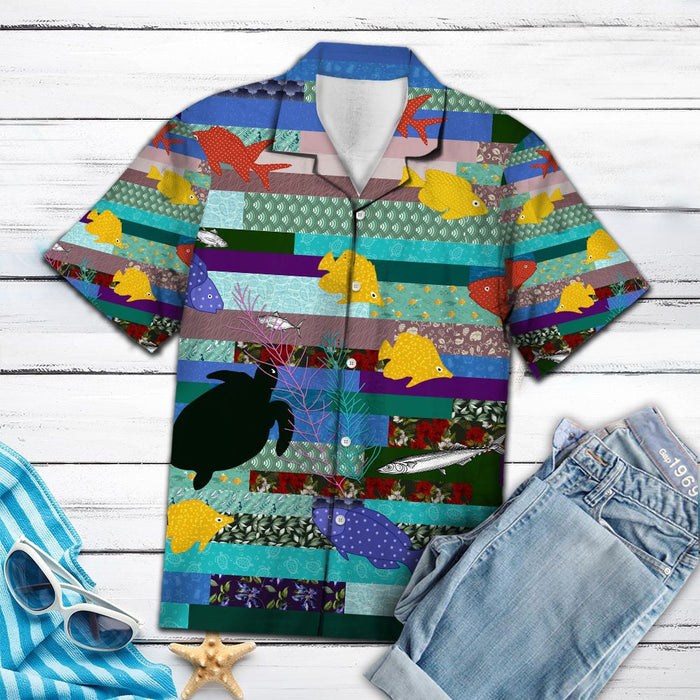 Yellow And Red Fishes Sea Turtle Under Ocean Hawaiian Shirt, Hawaiian Shirt Gift, Christmas Gift