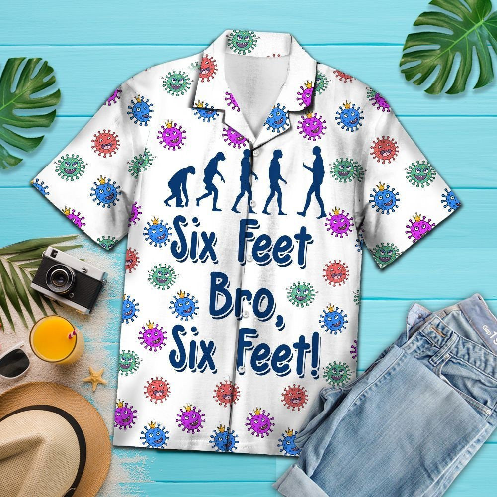 Colorful Virus Six Feet Bro Six Feet Pattern Hawaiian Shirt, Hawaiian Shirt Gift, Christmas Gift
