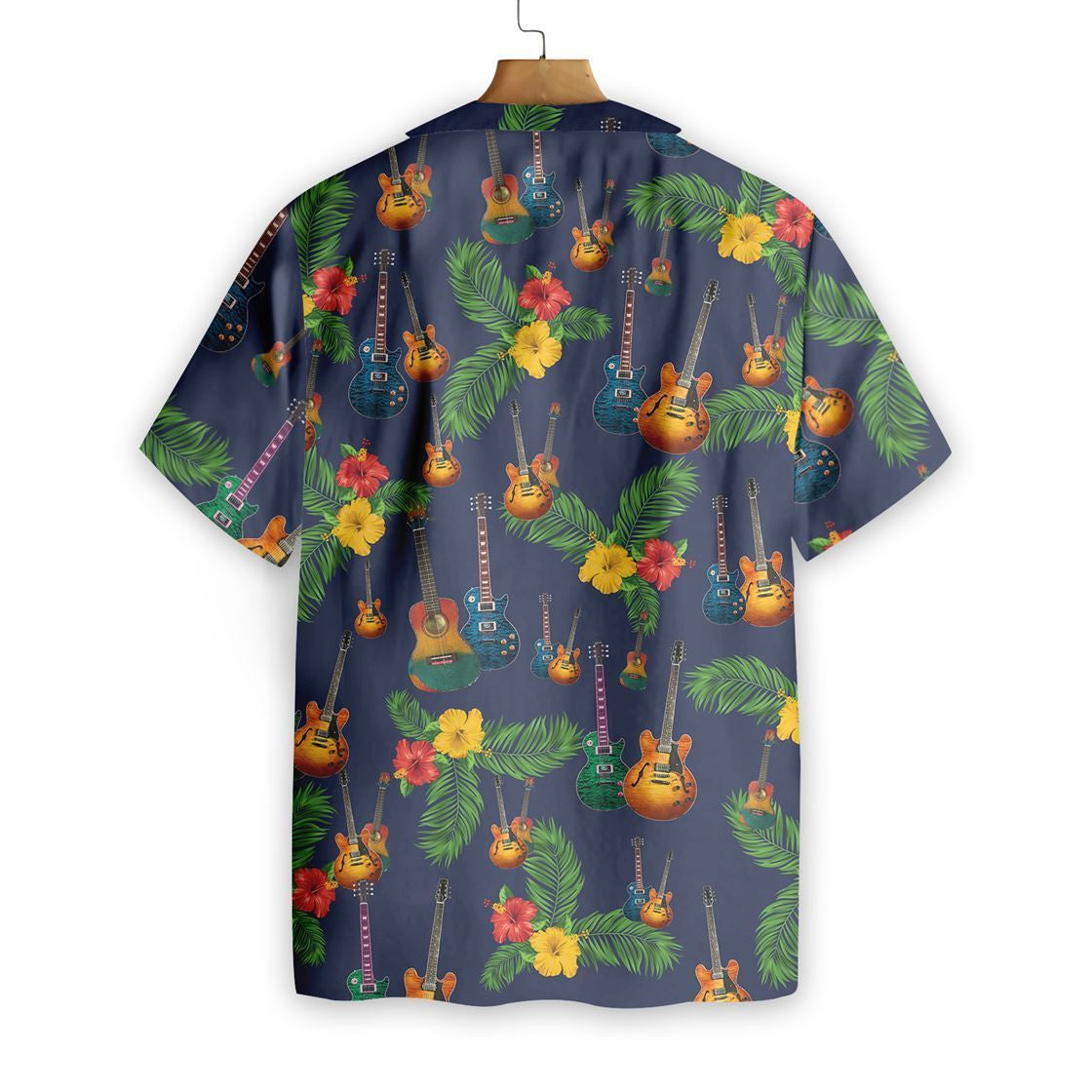 Guitar And Leaf Tropical Pattern Hawaiian Shirt, Hawaiian Shirt Gift, Christmas Gift