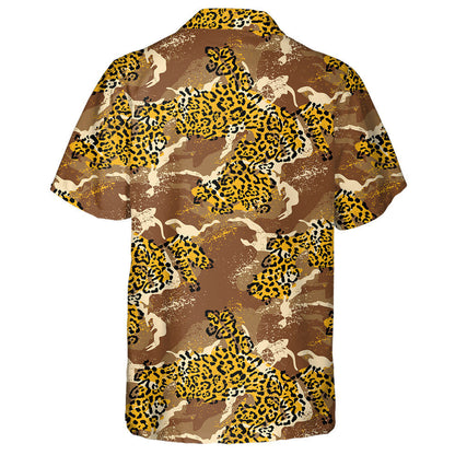 Leopard Skin With Mimetic Camouflage Background Hawaiian Shirt, Hawaiian For Gift