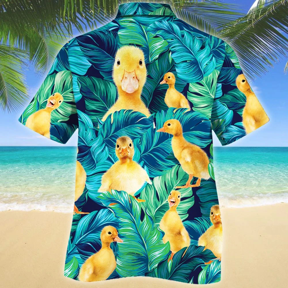 Watercolor Tropical Leaves And Duckling Lovers Design Hawaiian Shirt, Hawaiian Shirt Gift, Christmas Gift