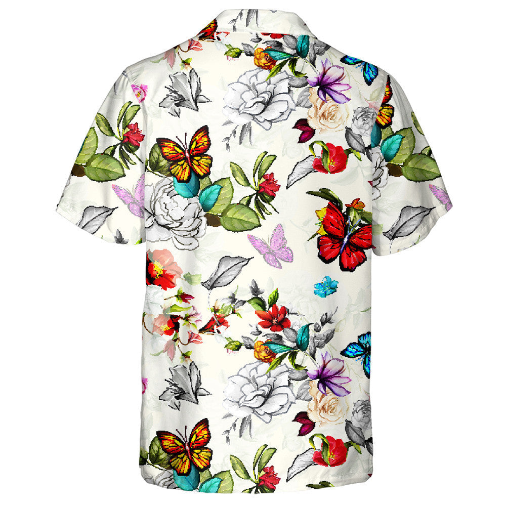 Roses Wild Rosemary Peony With Leaves And Butterflies Hawaiian Shirt, Hawaiian Shirt Gift, Christmas Gift