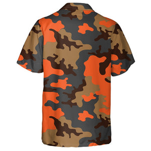 Abstract Army Military Camo In Orange And Brown Pattern Hawaiian Shirt, Hawaiian Shirt Gift, Christmas Gift