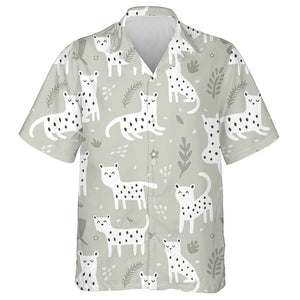 Wild African Leopard On Grey Background And Tropical Leaves Hawaiian Shirt, Hawaiian Shirt Gift, Christmas Gift