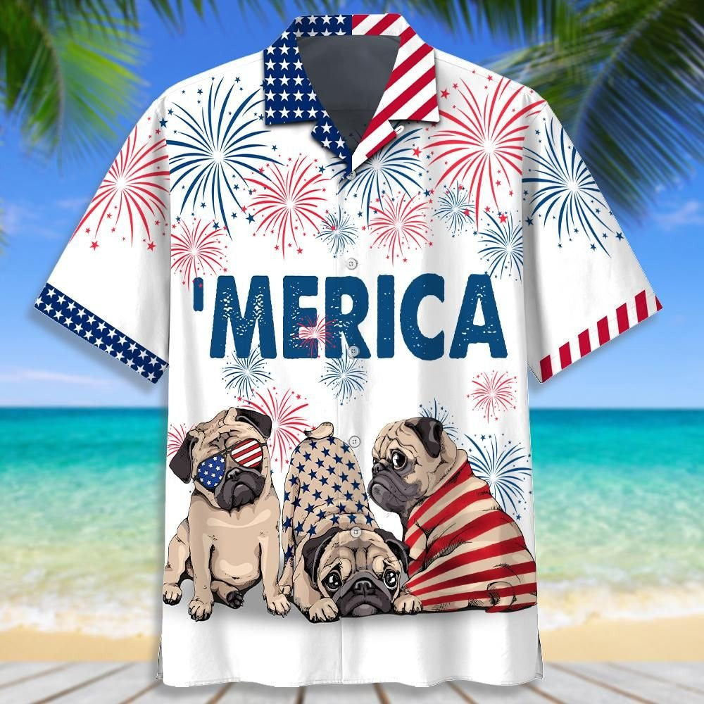 Love Pug Background Design Hawaiian Shirt, Hawaiian For Gift