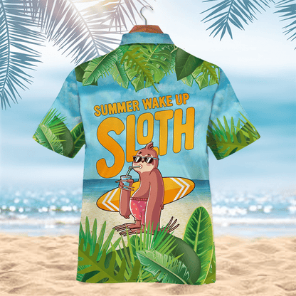 Summer Wake Up Sloth Design Hawaiian Shirt,Hawaiian Shirt Gift, Christmas Gift