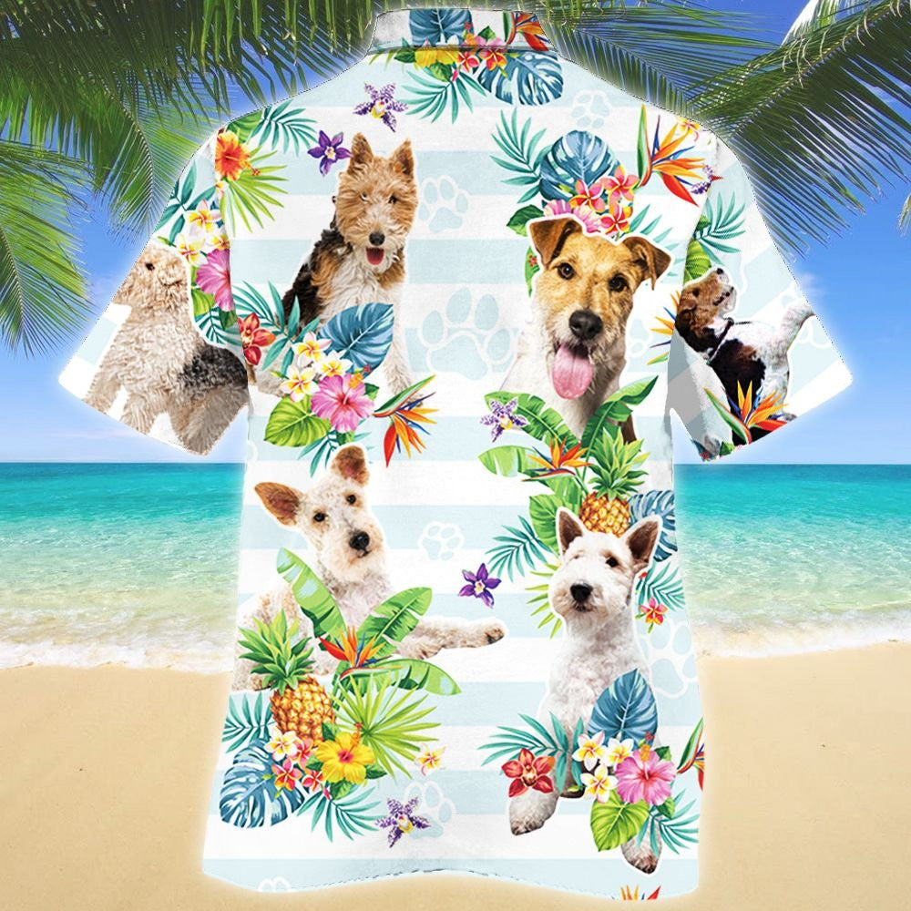 Blue Theme Wire Fox Terrier Dog Tropical Flower Hawaiian Shirt, Hawaiian Shirt Gift, Christmas Gift