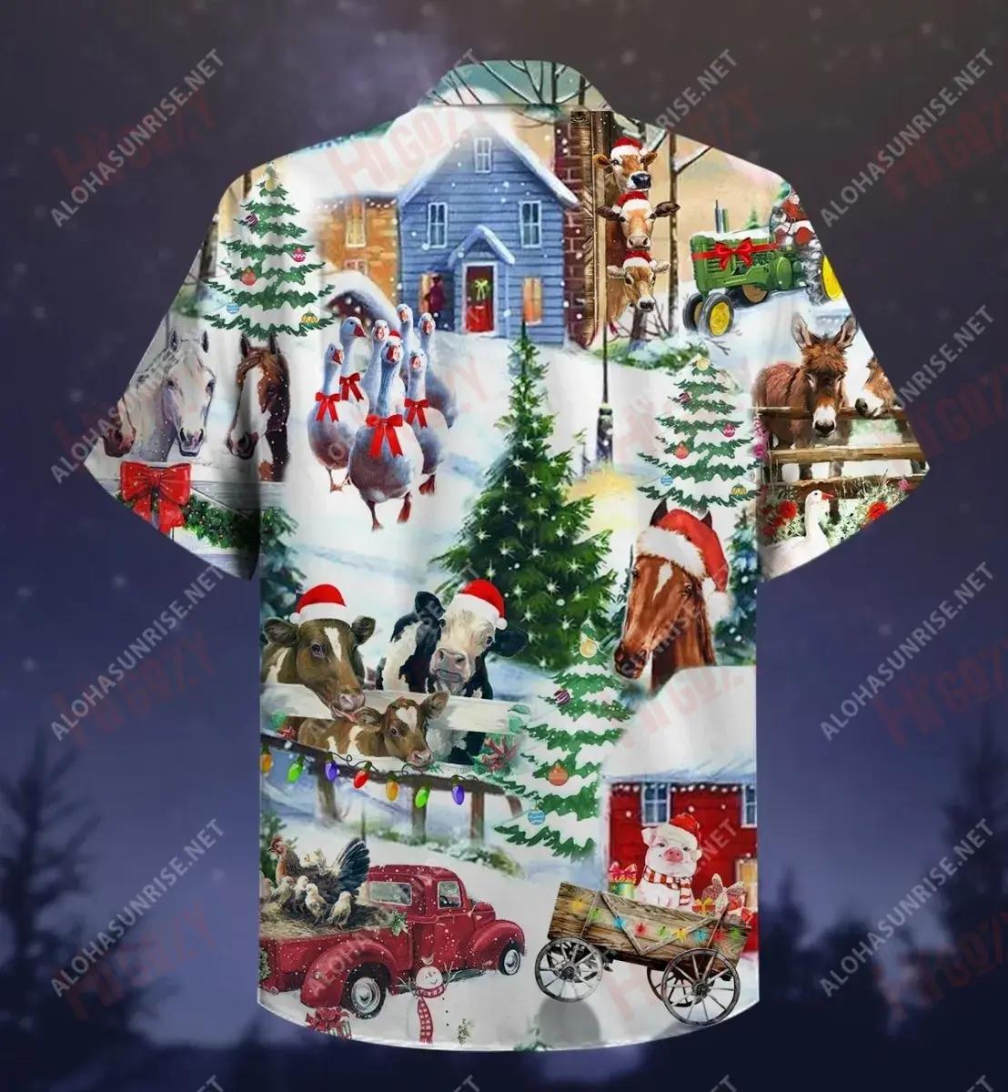 Christmas Is Better On The Farm Short Hawaiian Shirt Vacation Aloha Shirt Best Hawaiian Shirts Hawaiian Shirts For Women, Hawaiian Shirt Gift, Christmas Gift
