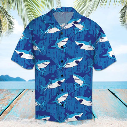 Amazing Shark Swimming On Deep Blue Sea Pattern Hawaiian Shirt, Hawaiian Shirt Gift, Christmas Gift