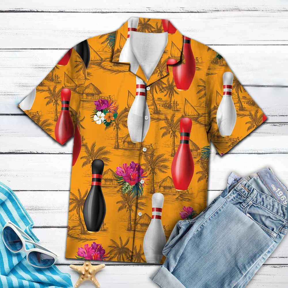 Colorful Bowling Tropical Flowers On Yellow Pattern Hawaiian Shirt, Hawaiian Shirt Gift, Christmas Gift