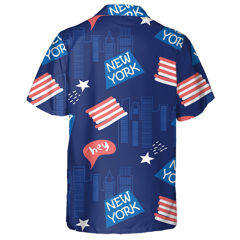 American Flag Outline New York City With Skyscrapers Hawaiian Shirt, Hawaiian Shirt Gift, Christmas Gift