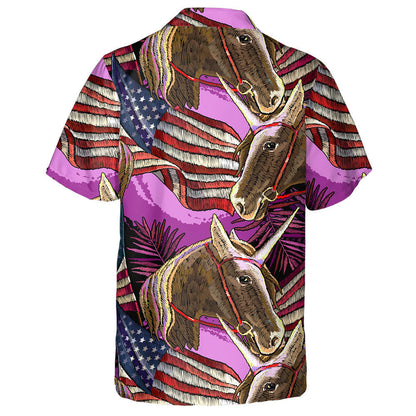 Girly Brown Unicorn With American Flag Embroidery Pattern Hawaiian Shirt, Hawaiian Shirt Gift, Christmas Gift
