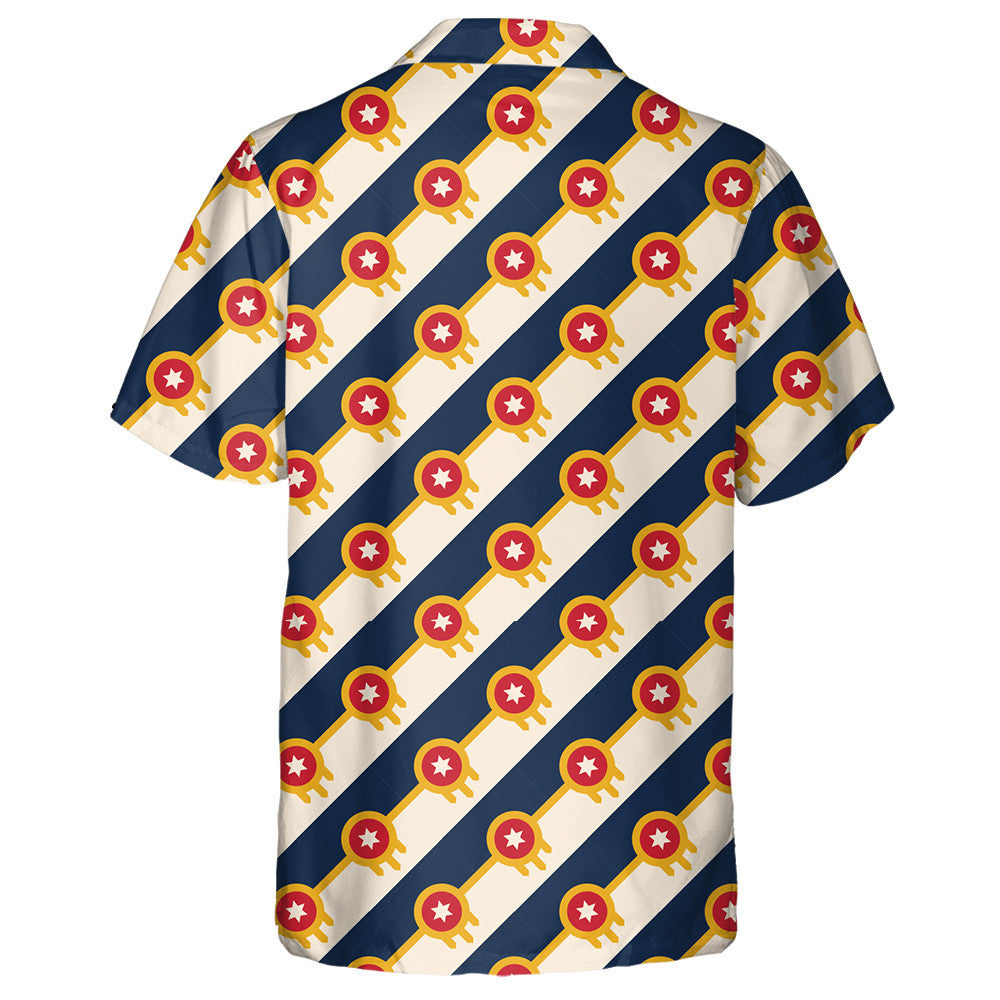 American Red Stars On Dark Blue Sriped Pattern Hawaiian Shirt, Hawaiian Shirt Gift, Christmas Gift