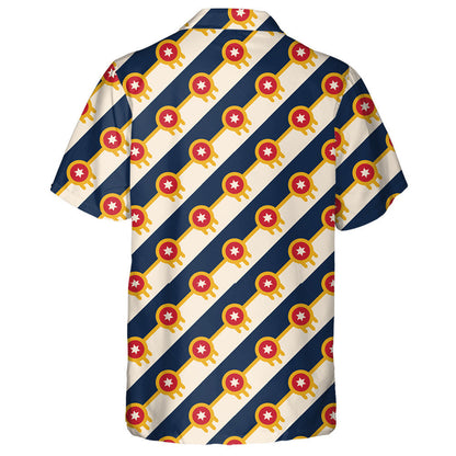 American Red Stars On Dark Blue Sriped Pattern Hawaiian Shirt, Hawaiian Shirt Gift, Christmas Gift