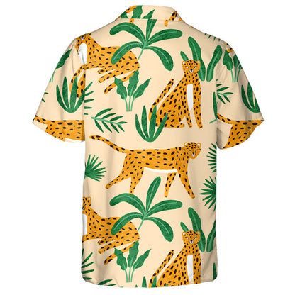 Hand Drawn Leopard With Tropical Plant Hawaiian Shirt, Hawaiian For Gift