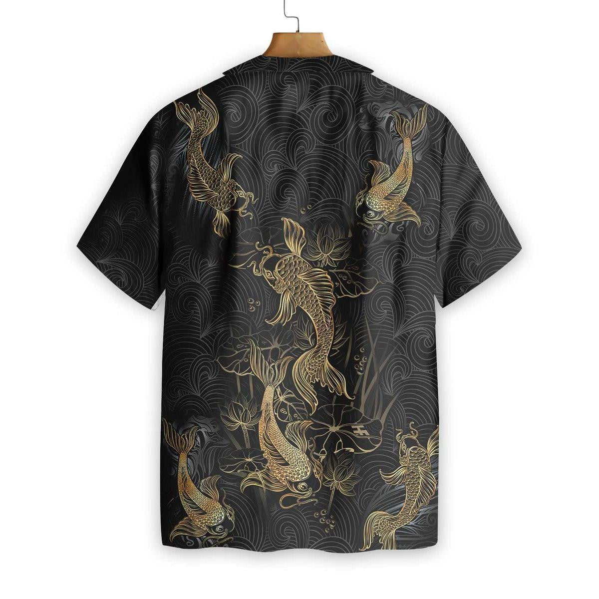 Attractive Golden Koi Fish On Waves Pattern Hawaiian Shirt, Hawaiian Shirt Gift, Christmas Gift