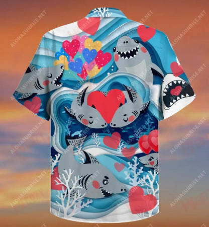 Shark Love Short Hawaiian Shirt Summer Aloha Shirt Best Hawaiian Shirts Hawaiian Shirts For Men, Hawaiian Shirt Gift, Christmas Gift