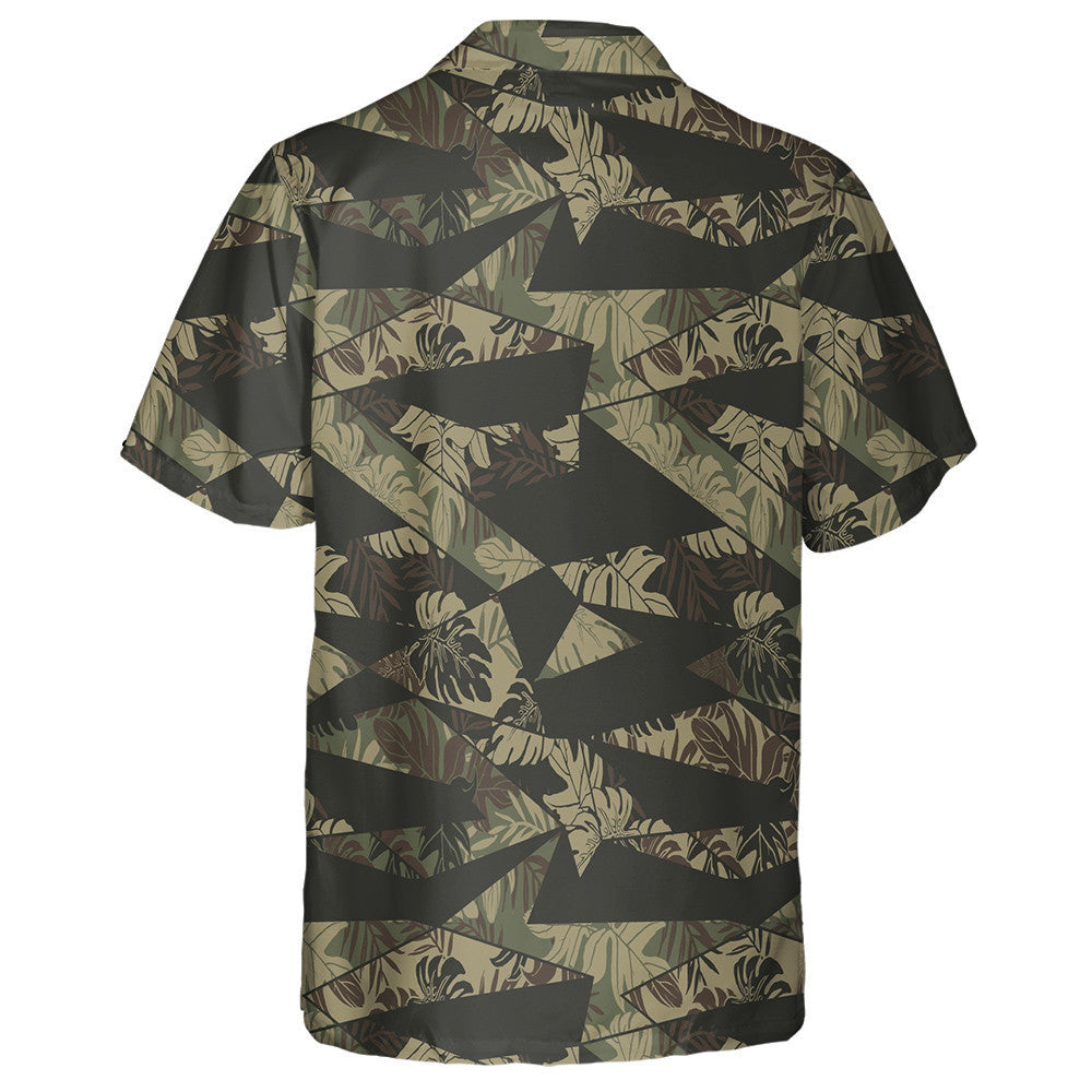Vivid Tropical Palm Leaves Geometric Camo Green Pattern Hawaiian Shirt, Hawaiian Shirt Gift, Christmas Gift