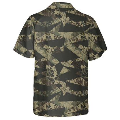 Vivid Tropical Palm Leaves Geometric Camo Green Pattern Hawaiian Shirt, Hawaiian Shirt Gift, Christmas Gift