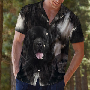 Awesome Newfoundland Portrait Dark Themed Hawaiian Shirt, Hawaiian For Gift