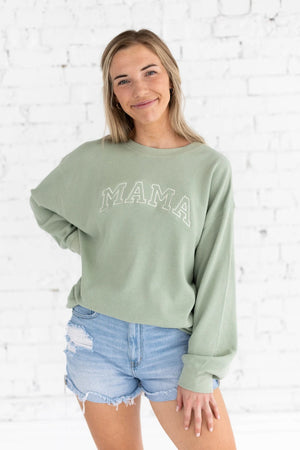 Waffle Knit Mama Crewneck Sweatshirt, Embroidered Mama Sweatshirt